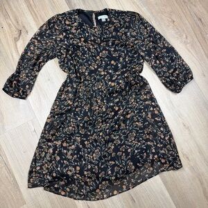 Calvin Klein Floral Black Floral Mini Dress w/ Sheer 3/4‎ Sleeves. Size 2